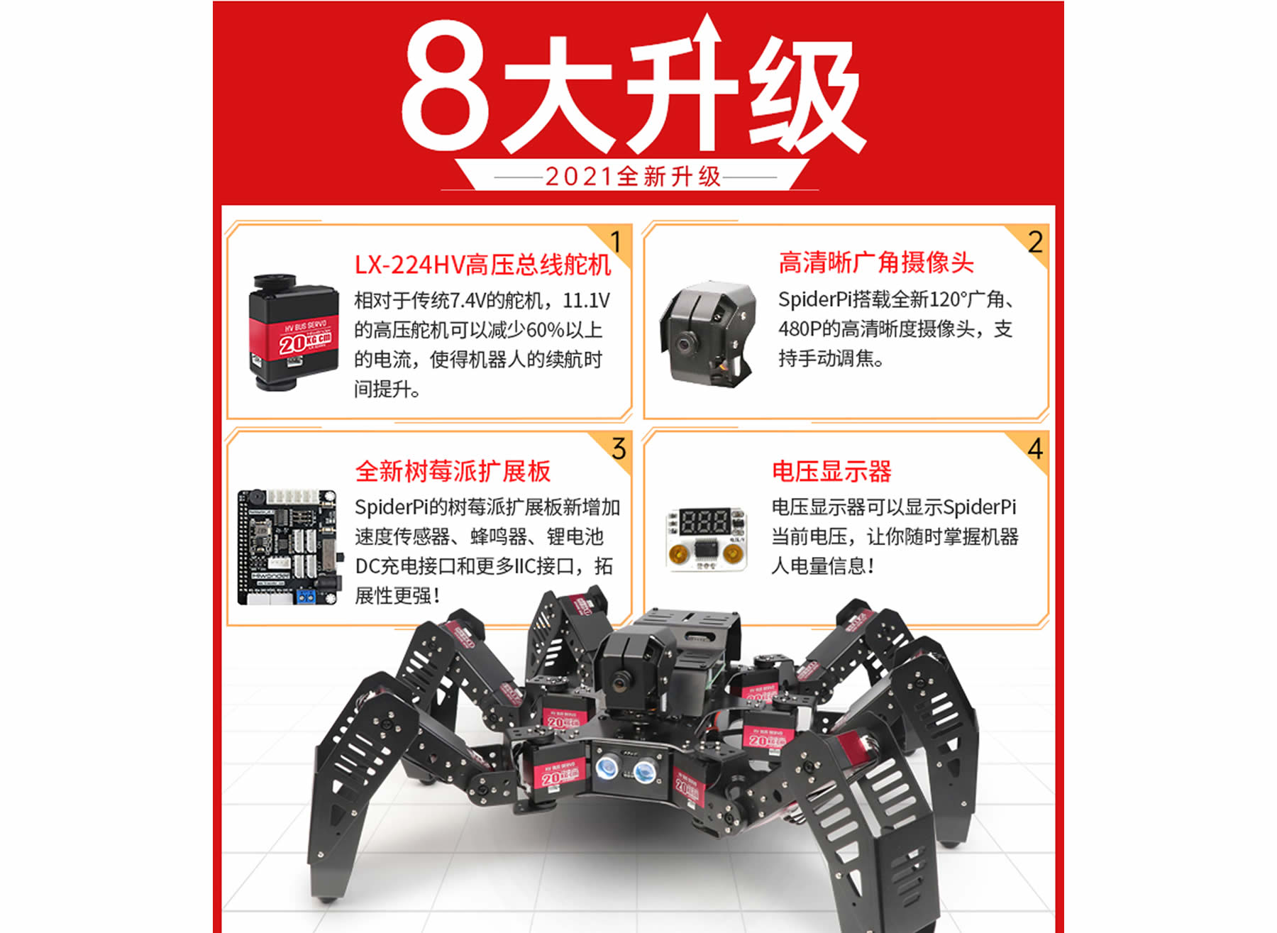 SpiderPi 智能视觉六足机器人