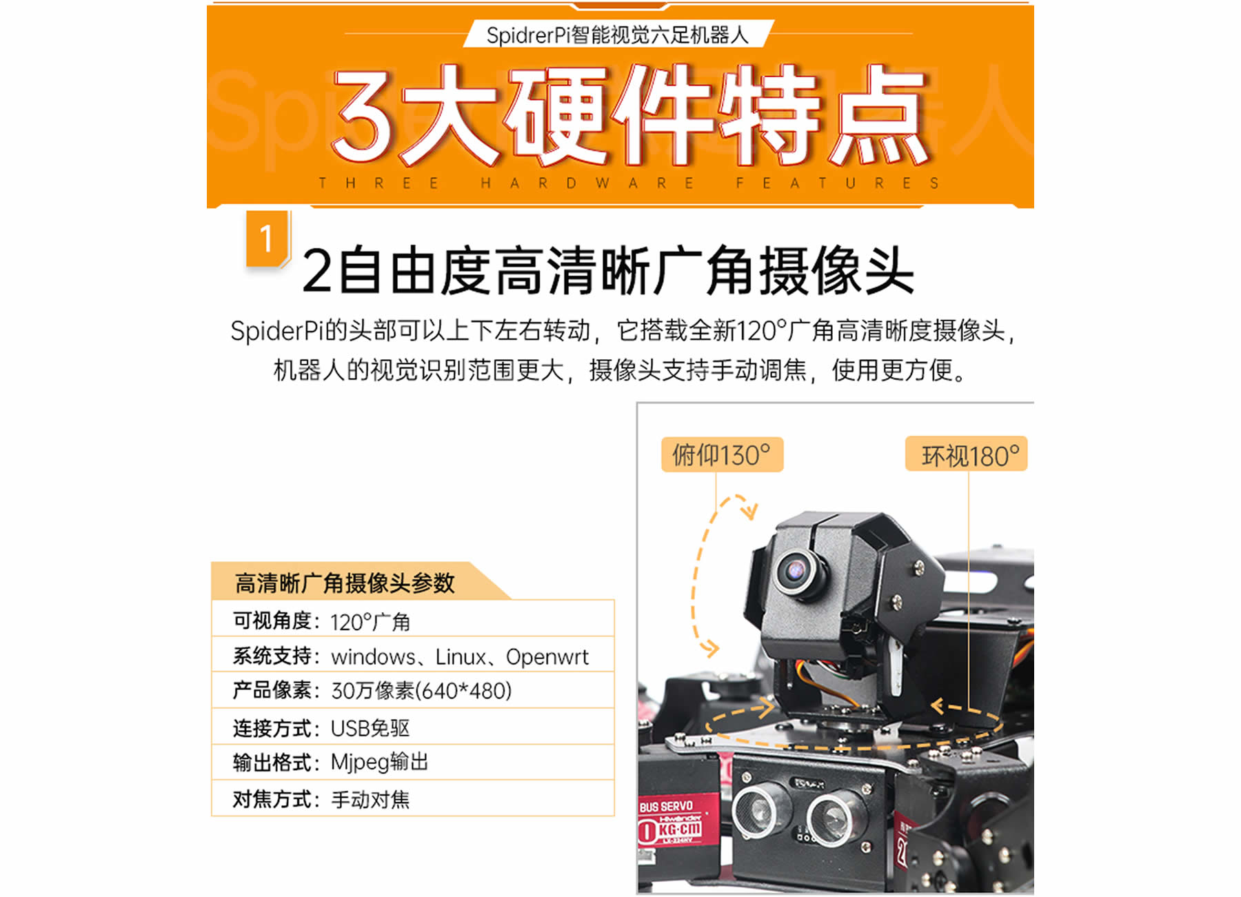 SpiderPi 智能视觉六足机器人